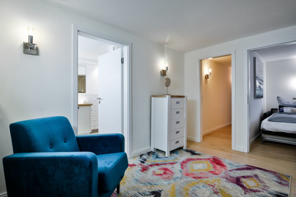 Wohnzimmer mit Sessel in Ferienwohnung Hörnum